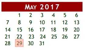 District School Academic Calendar for Berry Milller Junior High School for May 2017