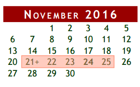 District School Academic Calendar for Robert Turner High School for November 2016