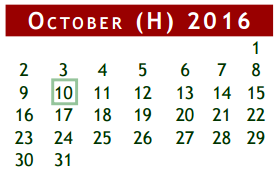 District School Academic Calendar for Brazoria Co J J A E P for October 2016