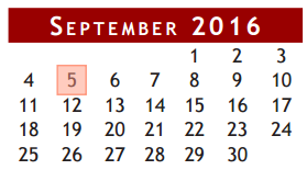District School Academic Calendar for Brazoria Co J J A E P for September 2016