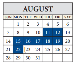 District School Academic Calendar for Pflugerville Middle for August 2016