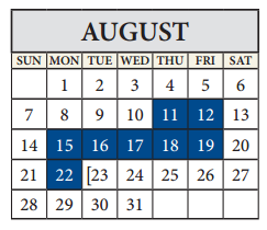 District School Academic Calendar for Dessau Middle School for August 2016