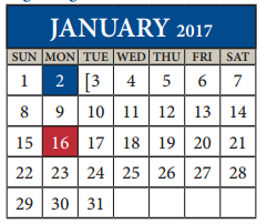 District School Academic Calendar for Alter Learning Ctr for January 2017