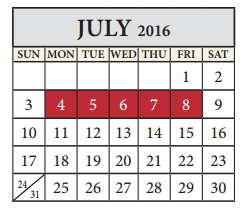 District School Academic Calendar for Caldwell Elementary for July 2016