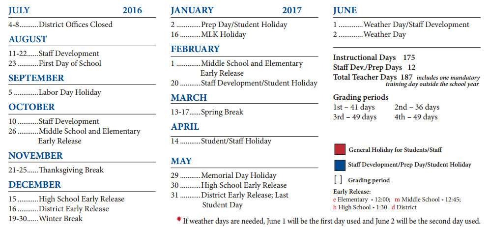 District School Academic Calendar Key for Delco Primary School