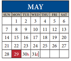 District School Academic Calendar for John B Connally High School for May 2017