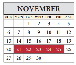 District School Academic Calendar for Pflugerville Middle for November 2016