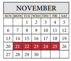 District School Academic Calendar for Brookhollow Elementary School for November 2016