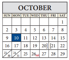 District School Academic Calendar for Kelly Lane Middle School for October 2016