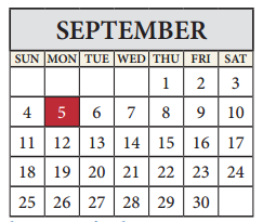 District School Academic Calendar for Dessau Middle School for September 2016