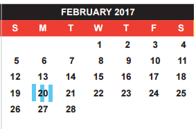 District School Academic Calendar for Secondary Special Program Center for February 2017