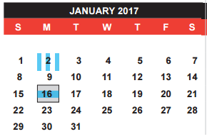 District School Academic Calendar for E-school for January 2017