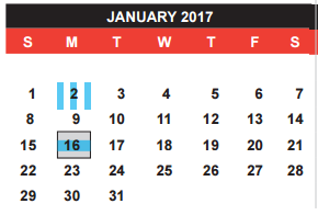 District School Academic Calendar for David Mccall Elementary for January 2017