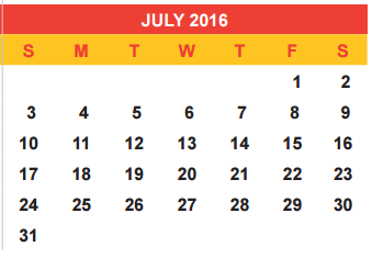 District School Academic Calendar for Adult Basic Ed for July 2016