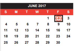 District School Academic Calendar for Hospital/homebound for June 2017