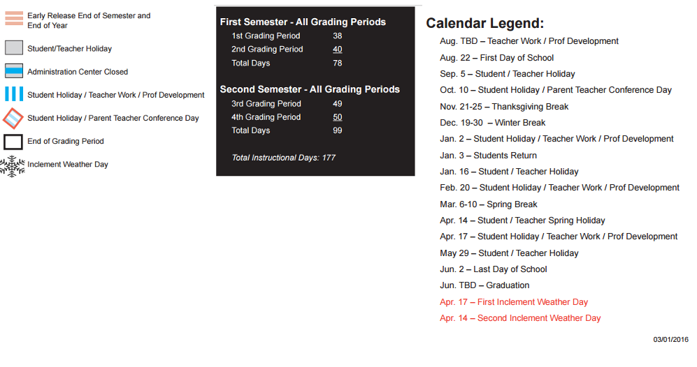 District School Academic Calendar Key for Hedgcoxe Elementary School