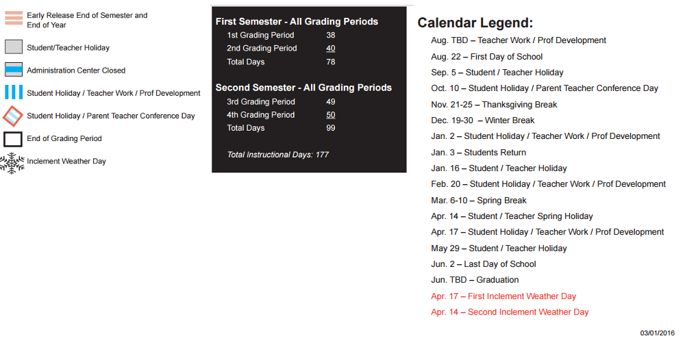 District School Academic Calendar Key for David Mccall Elementary