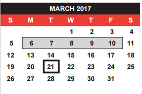 District School Academic Calendar for Head Start for March 2017