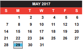 District School Academic Calendar for Hedgcoxe Elementary School for May 2017