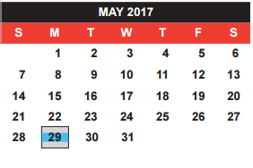 District School Academic Calendar for Schimelpfenig Middle for May 2017