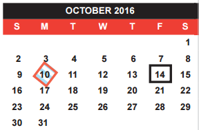 District School Academic Calendar for Hospital/homebound for October 2016