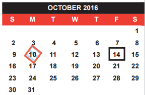 District School Academic Calendar for Night School for October 2016