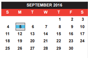 District School Academic Calendar for Secondary Special Program Center for September 2016