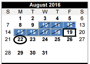 District School Academic Calendar for Stilwell Tech Ctr for August 2016