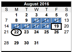 District School Academic Calendar for Memorial 7th 8th 9th Grade Center for August 2016