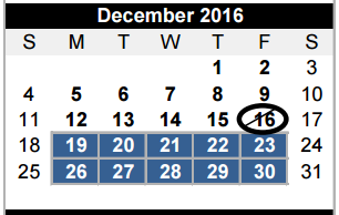 District School Academic Calendar for Memorial High School for December 2016