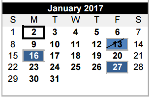 District School Academic Calendar for Lee Elementary for January 2017