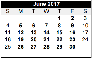 District School Academic Calendar for Memorial 7th 8th 9th Grade Center for June 2017