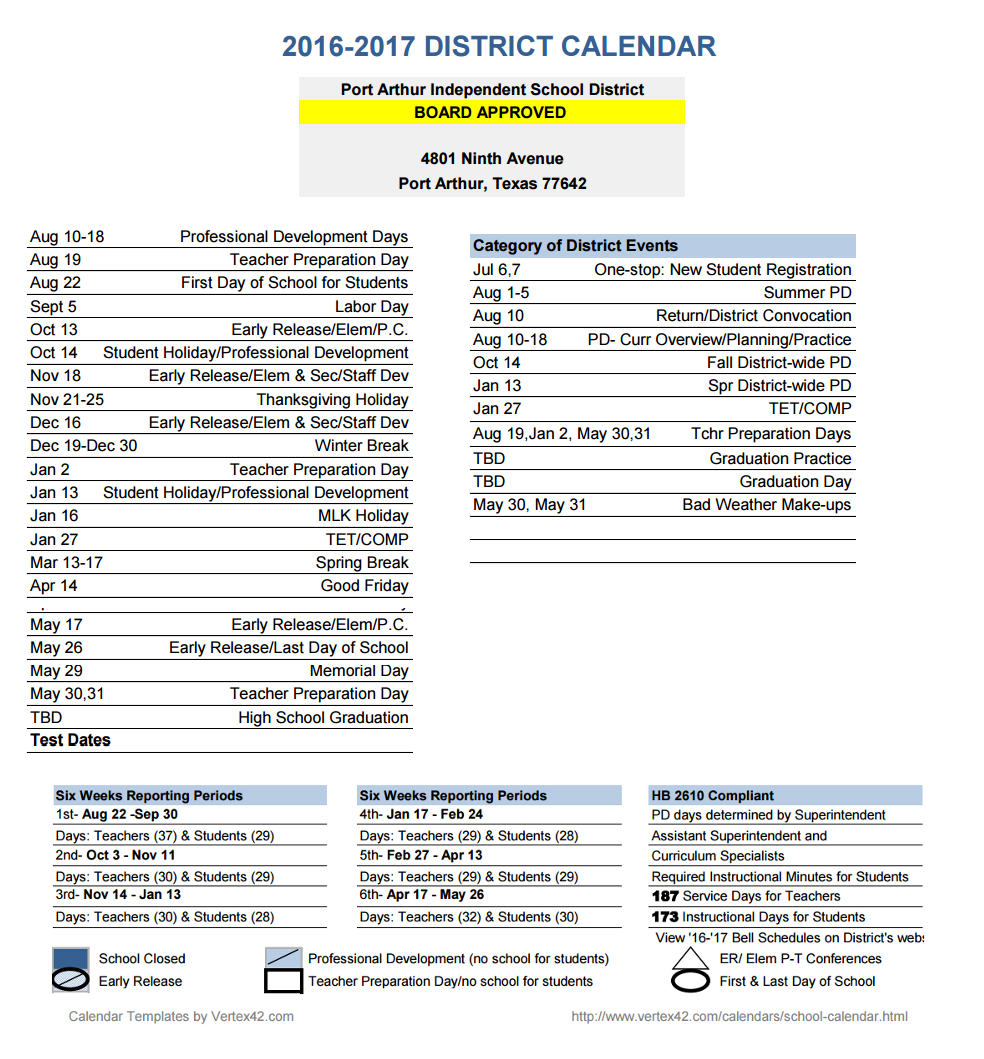 District School Academic Calendar Key for Houston Elementary