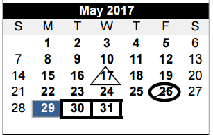 District School Academic Calendar for Memorial 7th 8th 9th Grade Center for May 2017
