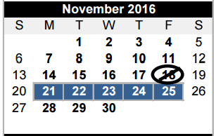 District School Academic Calendar for Memorial High School for November 2016