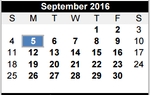 District School Academic Calendar for Lee Elementary for September 2016