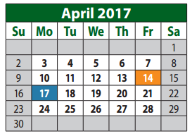 District School Academic Calendar for Collin Co J J A E P for April 2017