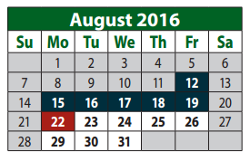 District School Academic Calendar for Collin Co J J A E P for August 2016