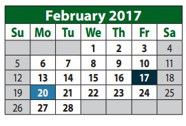 District School Academic Calendar for Collin Co J J A E P for February 2017