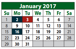 District School Academic Calendar for Collin Co J J A E P for January 2017