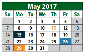 District School Academic Calendar for Plano Alternative School for May 2017