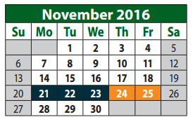 District School Academic Calendar for Plano Alternative School for November 2016