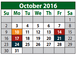 District School Academic Calendar for Prosper Middle School for October 2016