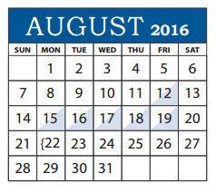 District School Academic Calendar for Richardson West Junior High for August 2016