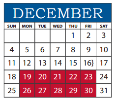 District School Academic Calendar for Pearce High School for December 2016