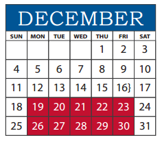 District School Academic Calendar for Parkhill Junior High for December 2016