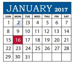 District School Academic Calendar for Richardson North Junior High for January 2017