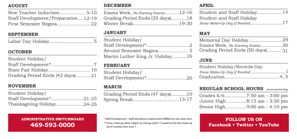 District School Academic Calendar Key for Lake Highlands High School