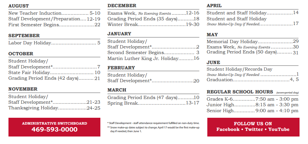 District School Academic Calendar Key for Lake Highlands Elementary