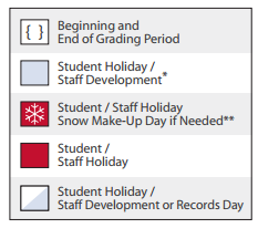 District School Academic Calendar Legend for Westwood Junior High